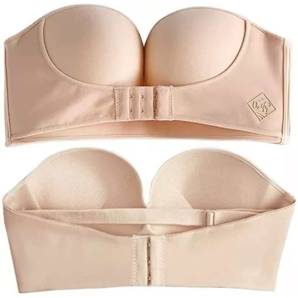 Strapless Front Buckle Lift Bra Women Push up Wire Free Plunge Bra 34A/B